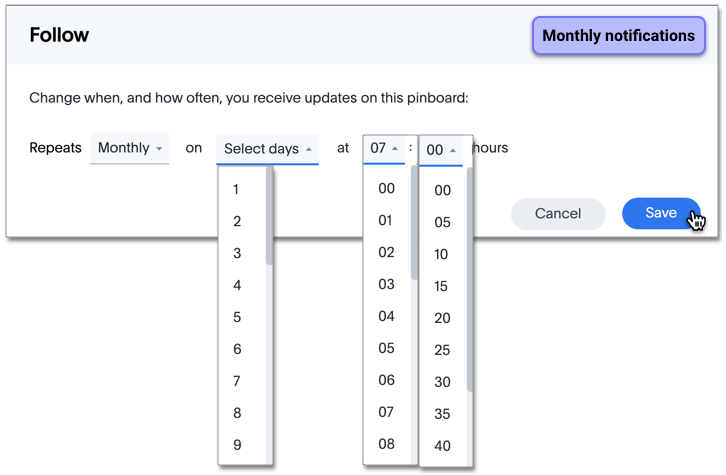 Schedule monthly Pinboard notifications