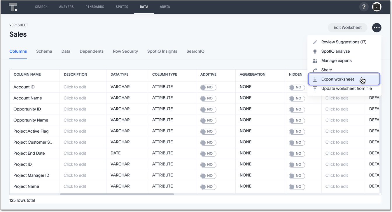 Export Worksheet