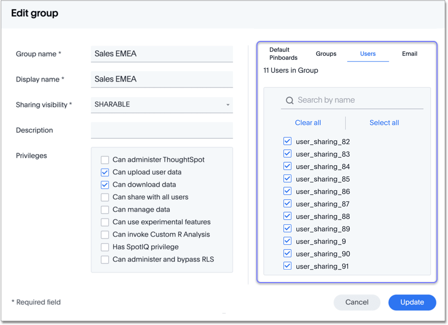 Change a group > Users