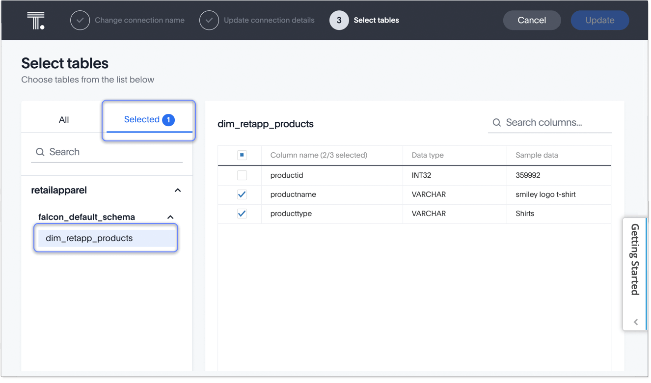 "Select table that contains the column"