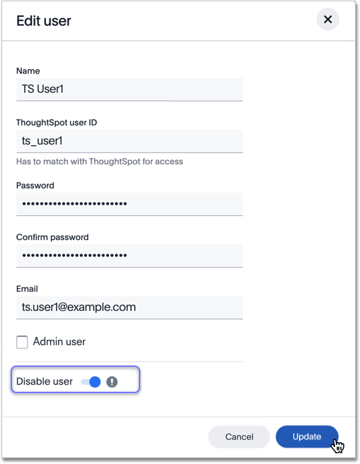 Disable user in DataFlow