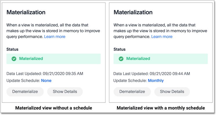 Materialized view created successfully