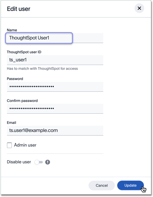 Edit user in DataFlow