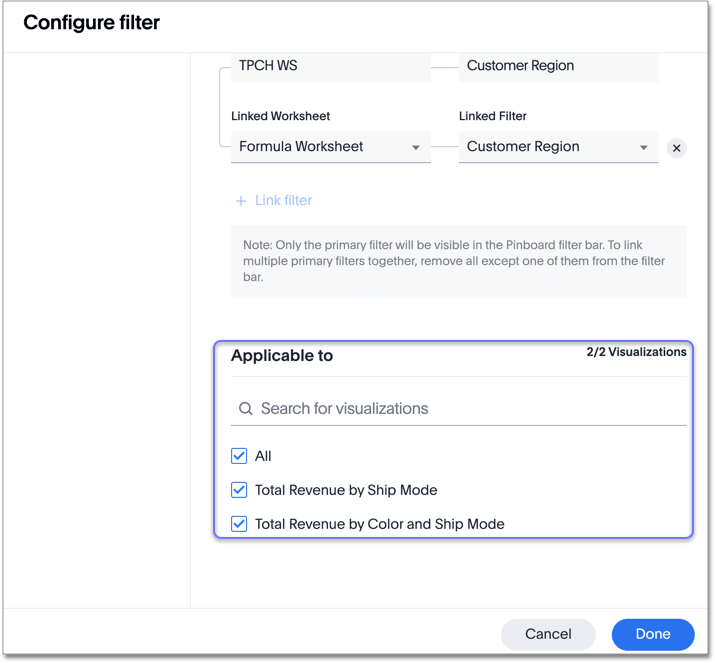 Specify filtered visualizations