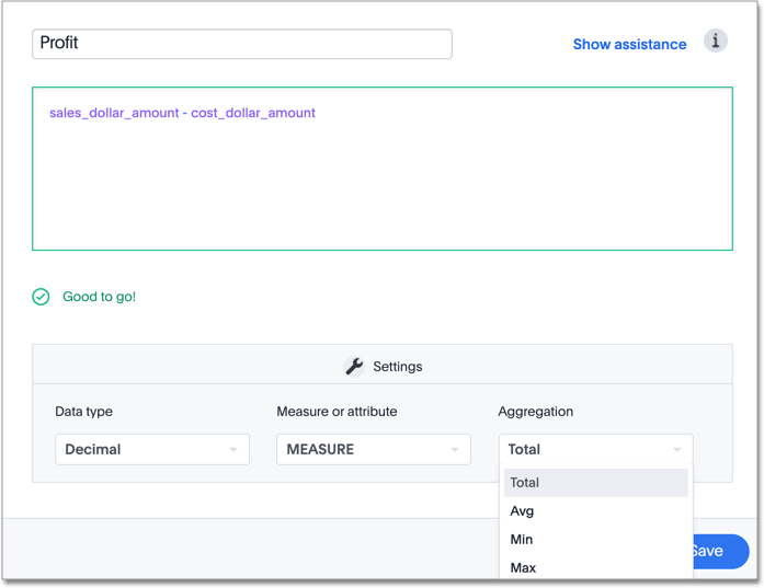 Advanced settings in the Formula Builder