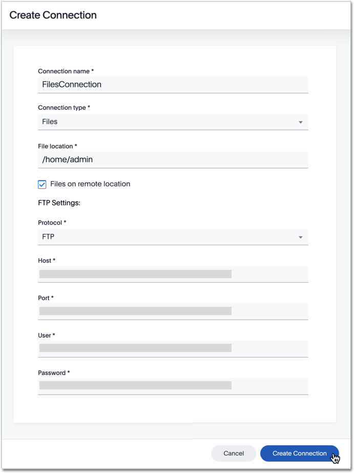 Add an FTP connection to a remote file